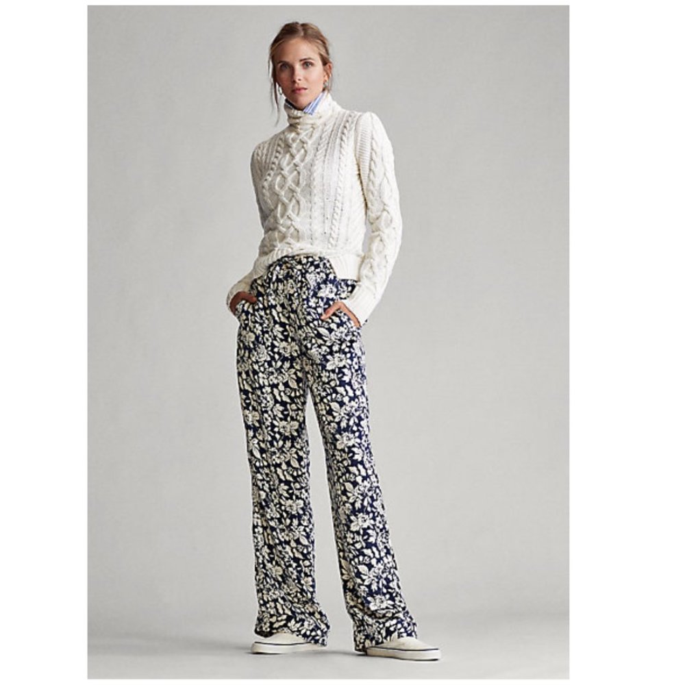 NWOT Polo Ralph Lauren Satin Floral Mid Rise Pants Women Size Small